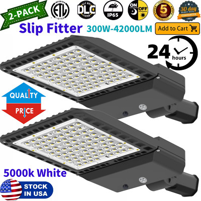 2PC 300W Street Light with Dusk to Dawn Photocell for Parking Lot Sports Stadium