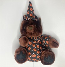 Vintage Halloween Teddy Bear Plush Stuffed Animal Toy Pumpkin 12" Bats on Feet