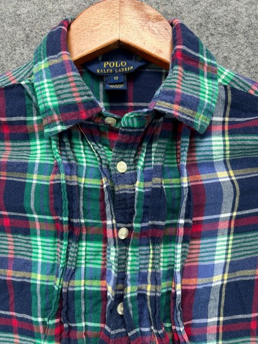 Polo Ralph Lauren Flannel Pintuck Shirt Girls 10 Blue Plaid Button Long Sleeve - Picture 7 of 13
