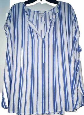 NWT Nottibianche Pajama Top Striped Split Round Neck Cap Sleeve 2X STRIPE  BLUE