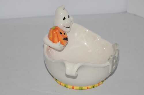Fitz & Floyd Classic Ghost with Pumpkin Halloween Candy Dish Bowl Boo - Picture 5 of 12
