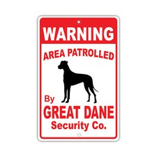 Warning Area Patrolled by Great Dane Dog Owner Wall Portable Aluminum Metal Sign