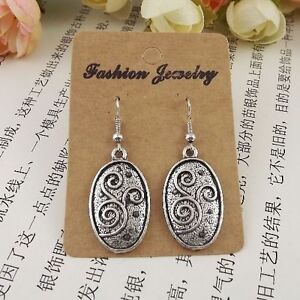 16x20mm Oval Beads Carved Tibetan Silver Dangle Earrings Fashion Jewellery Gift 