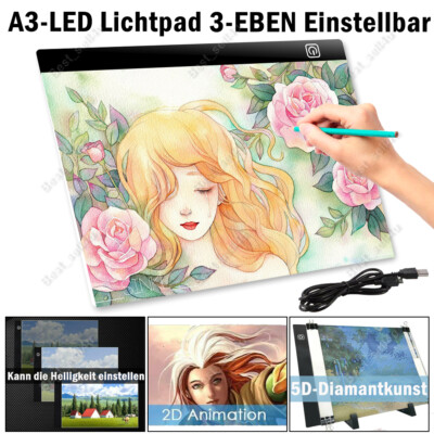 A3 LED Zeichenbrett Dimmbarer Leuchtbrett USB-Betrieben Ultradiünn für Zeichnen