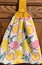 Double hanging kitchen towel lemons fruit crocheted yellow top