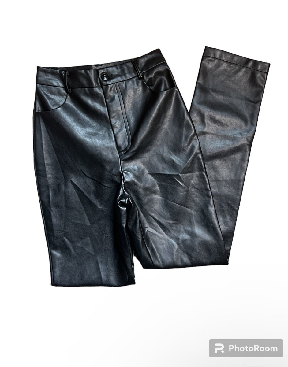 WHITE FOX Black Faux Leather Straight Leg High Waisted Pants