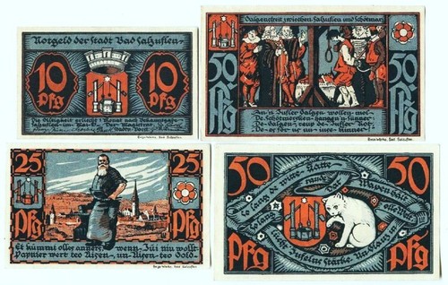 💙BAD SALZUFLEN 1921: "Historische Heimat-Serie", 4x NOTGELD