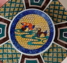 Takahashi Trinket Dish Duck Pond Coins Yellow Cobalt Blue Ceramic Japan EUC