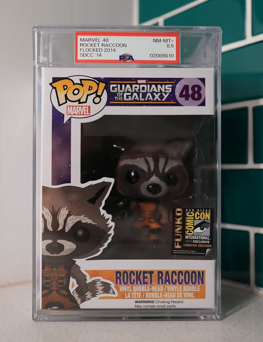 Funko Pop! Marvel: Rocket Raccoon (Flocked) #48. SDCC 2014. Graded