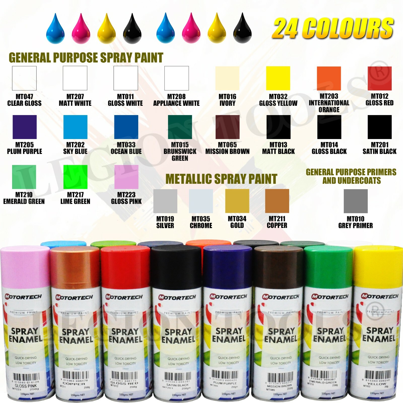 Spray Paint Cans 250g MOTORTECH Professional paint Bulk Buy Large Ran