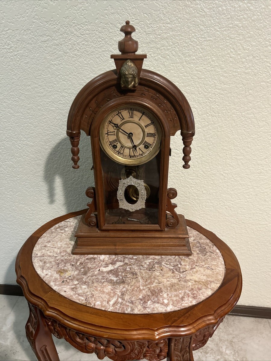 Antique Victorian Ansonia mahogany Mantle Clock Working with