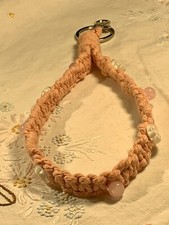 Stone-Beaded Macrame Wristlet Keychain