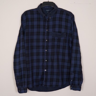 Paul Smith Herren Blau Kariert Tasche Langarm Button Down Hemd Tailored Fit L