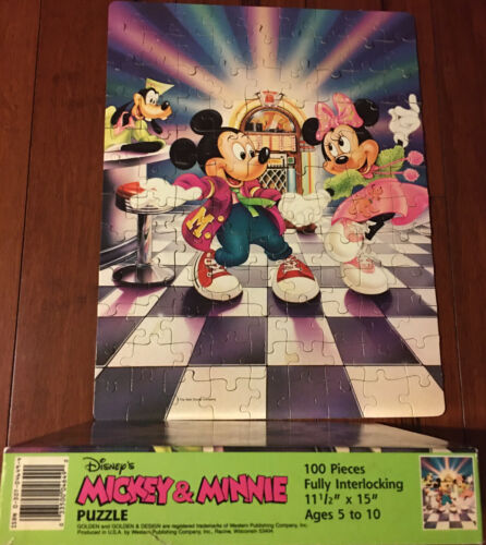 Vintage Disney Mickey & Minnie Mouse 100 Piece Puzzle Complete Jukebox Dance - Picture 1 of 5