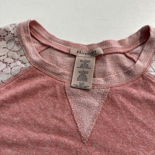Philosophy Womens Pink Sweatshirt with lace sleeves Large preowned (some pilling - Picture 5 of 12