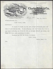 PEORIA, IL ~CLARKE BROS. & Co. WHISKEY DISTILLERS  ~ ILLUSTRATED LETTERHEAD 1906