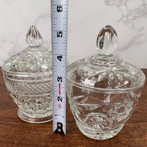 Set of 2 Vintage Indiana Glass Diamond Candy Dish Compote with Lids - Picture 3 of 8