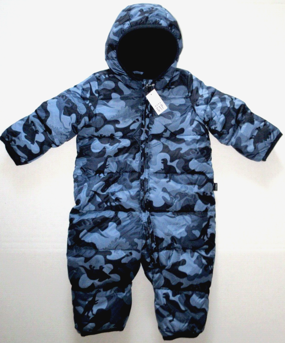 NEW Baby Gap Snowsuit Blue Dinosaur Camo Print Fleece Lined Boy 3-6M NWT