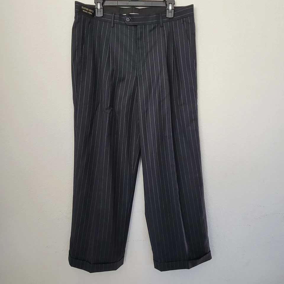 Giorgio Fiorelli Uomo Super 120's 3-pc Suit Navy Blue Stripe Sz 42 36x29 - Image 4 of 4