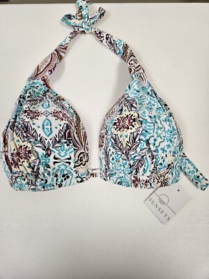NWT Sunsets Marilyn Halter Bikini Top Womens Size E Cup Multicolor Adjustable