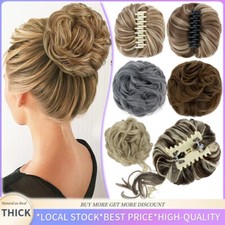 Natural Clip in Messy Bun Hair Piece Extension Hair Claw Clip on Wedding Updo US