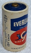Vtg Eveready D Battery 1950's No. 950 Nine Lives Black Cat Electronics 15 Cents