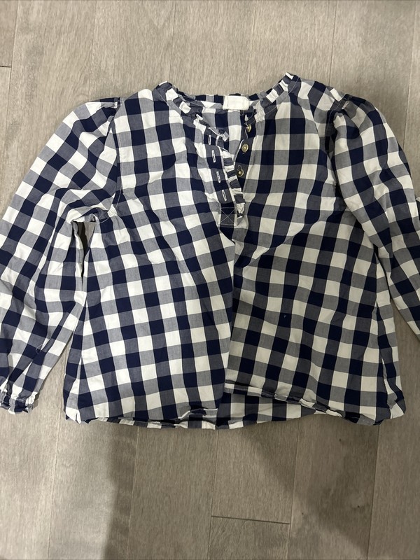 J Crew CrewCuts Girls Plaid Navy And White Shirt Top Size 10-11 Quarter Sleeve