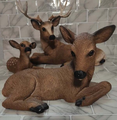 Home Interiors HOMCO Set Family of 3 Deer Buck Doe Fawn Large Figurine Set Made - Picture 6 of 12