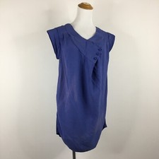 AKIRA Black Label Blue Pleats Overlay Short Sleeve Relaxed Fit Dress sz Small