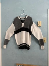 Nancy Heller Knitted Pullover Sweater Grey White and Black Sz S