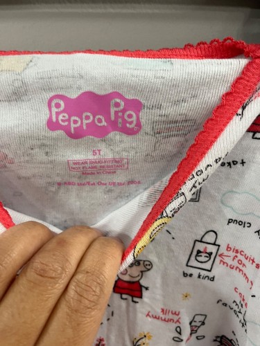 Peppa Pig Girls Snug Fitting Pajama Top, White w/Red Trim Size 5T (top only) - 第 3/12 張圖片