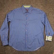 Robert Graham Button Shirt Men XL Tailored Blue Striped Long-Sleeve Flip Cuff
