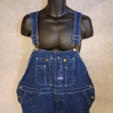 Big Smith Bib Overalls 44x30 Dark Washed Blue Denim