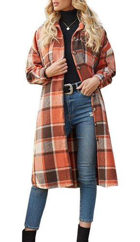 Trench cappotto lungo donna oversize monopetto finta lana a quadri shacket taglia M - Foto 1 di 6