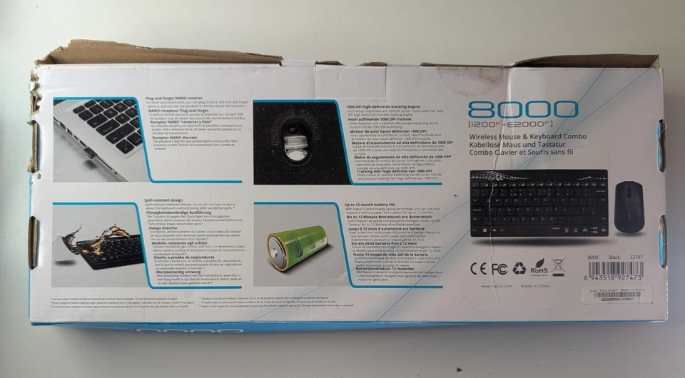 Wireless Optical Set Keyboard And Mouse Rapoo 8000  Black RAPOO Brand New  - Image 3 of 4