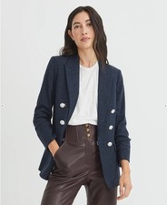VERONICA BEARD BEACON DICKEY NAVY BLUE SPECKLED RUCHED SLEEVE BLAZER SIZE 4 598
