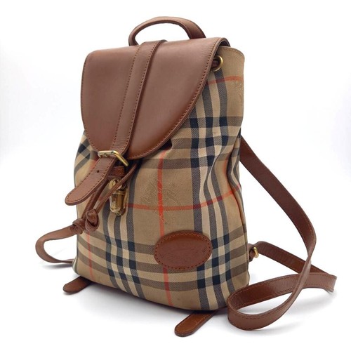 Burberry Nova Check Shadow Horse Backpack Beige Brown Canvas Leather Auth