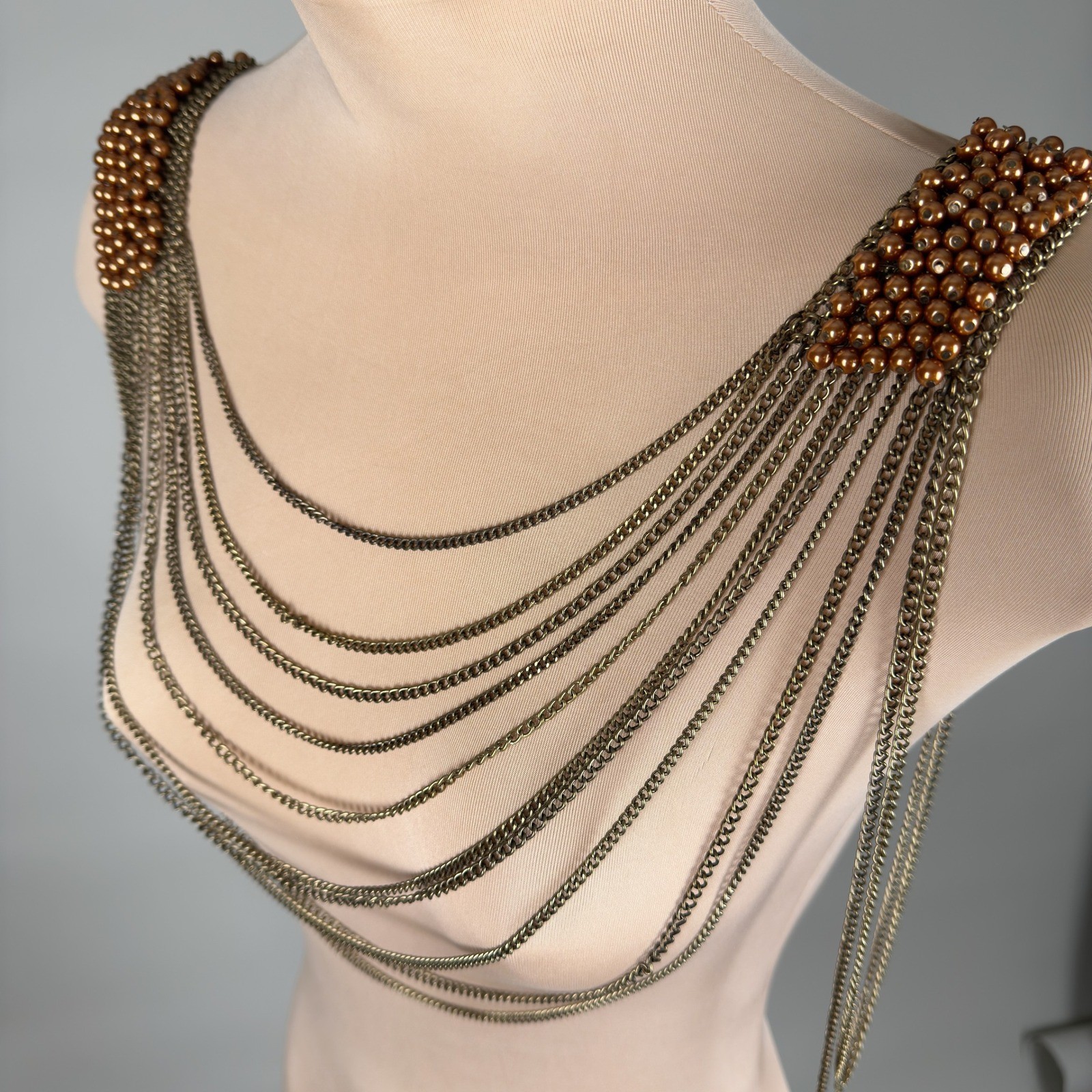 Statement Shoulder Necklace Bib Chains Draped Bea… - image 3