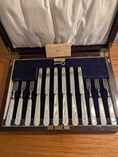 Asprey London Sterling Silver Mother Of Pearl Canteen Set 12 Piece Sterling