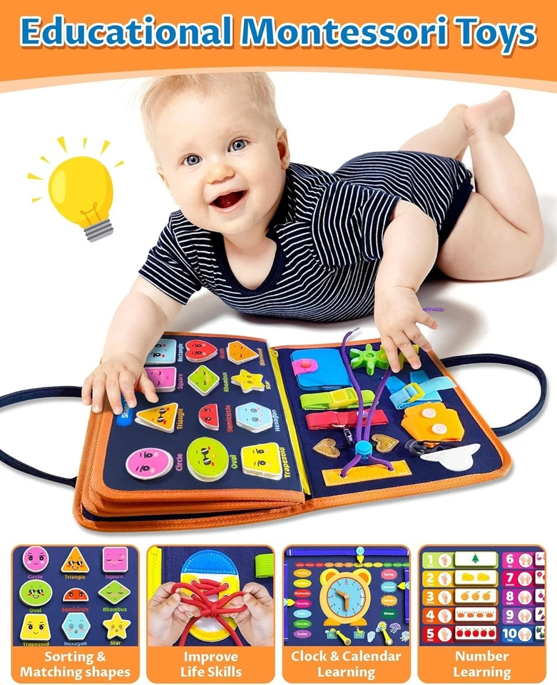 Busy Board Montessori Toy for Toddlers Travel Sensory Book for Fine Motor Skills - Image 4 of 4