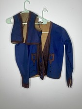 Antique 1800s Hungarian Folk Jacket Adult Size  Child Vest Blue Wool Set RARE