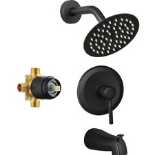 Complete Matte Black Shower Set: 6-Inch Rain Shower Head Single-Handle Valve