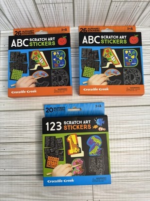 Crocodile Creek Scratch Art Stickers Letters & Numbers Craft For Kids Lot Of 3