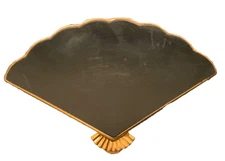 Vintage Powder Compact 1940’s Henrietta Black enamel fan shaped #303