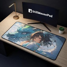 Anime Dragon Girl Desk Mat, Epic Fantasy Warrior V3 Mouse Pad Desk Mat Gaming