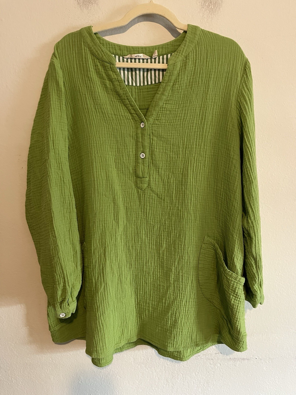 Soft Surroundings Top Womens Santorini Tunic Cotton Gauze Lagenlook Pockets 1XL