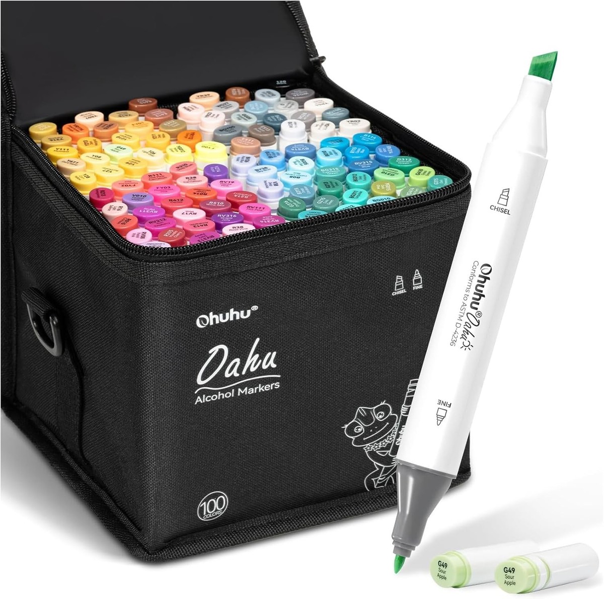 『あちゃママ』超格安！多様なカラーリング剤セット！ Ohuhu 100 Colors Chisel & Fine Dual Tip Art Alcohol Markers Set