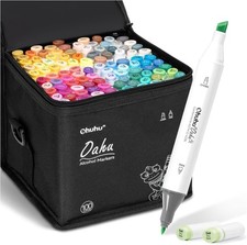 Ohuhu 100 Colors Chisel  Fine Dual Tip Art Alcohol Markers Set-Oahu-Refillable