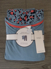 M&S MARKS & SPENCER SMOKEY BLUE SHORT SLEEVE PYJAMA SET SIZE M UK SIZE 12-14