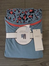 M&S MARKS & SPENCER SMOKEY BLUE SHORT SLEEVE PYJAMA SET SIZE M UK SIZE 12-14